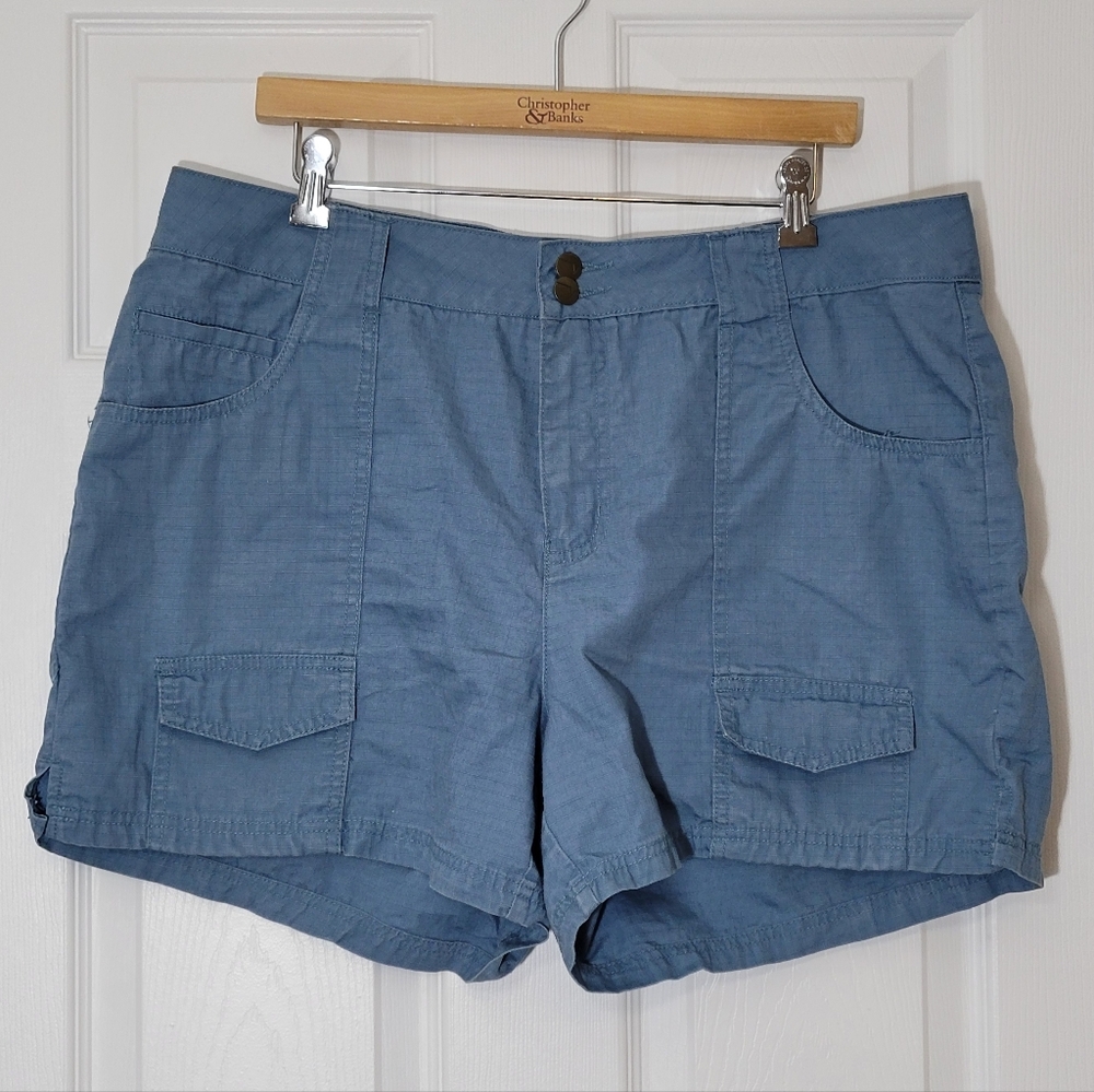 Venezia Blue Cotton Camp Utility Cargo Shorts Women's Plus Size 18